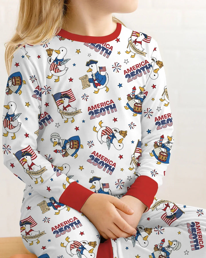 Patriotic Goose Celebrating 250 Years Bamboo Two Piece Long Sleeve Pajama Set