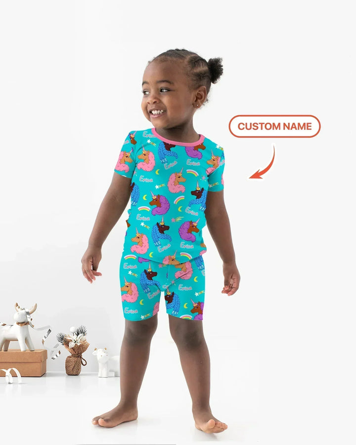 African Astro Unicorn Bamboo Two Piece Short Sleeve Shorts Pajama Set