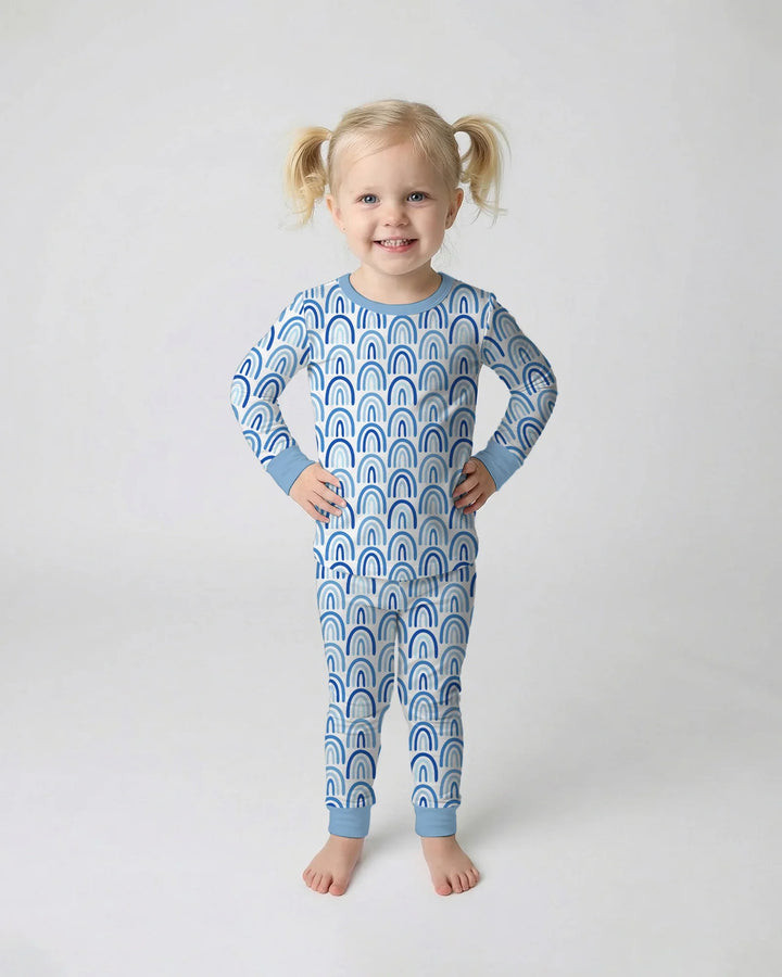 Sky Blue Rainbows Bamboo Two Piece Long Sleeve Pajama Set