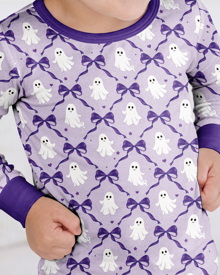 Cute Ghost Boo Coquette Halloween Bamboo Two Piece Long Sleeve Pajama Set