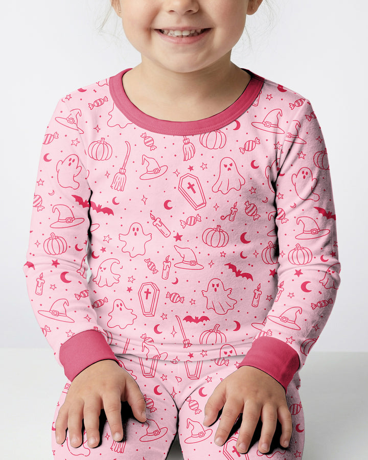 Cute Aesthetic Spooky Halloween Boo Bamboo Two Piece Long Sleeve Pajama Set