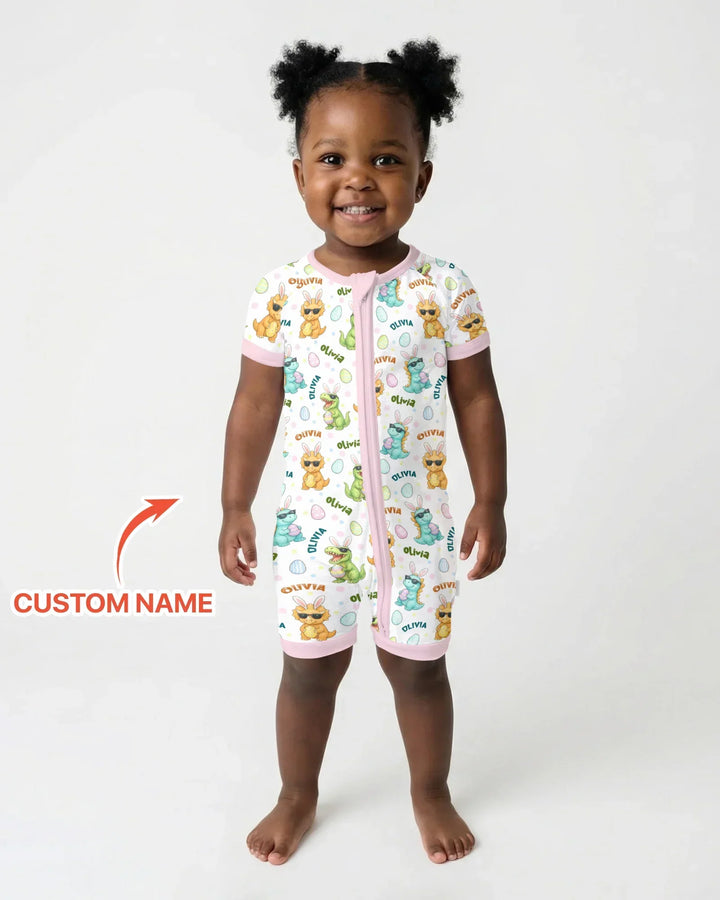 Custom Name Dinosaur on the Hunt Bamboo Shorty Zippy