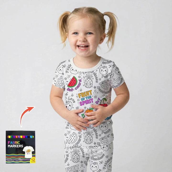 All Colorable Fruit of the Spirit Bamboo Two Piece Short Sleeve Pajama Set