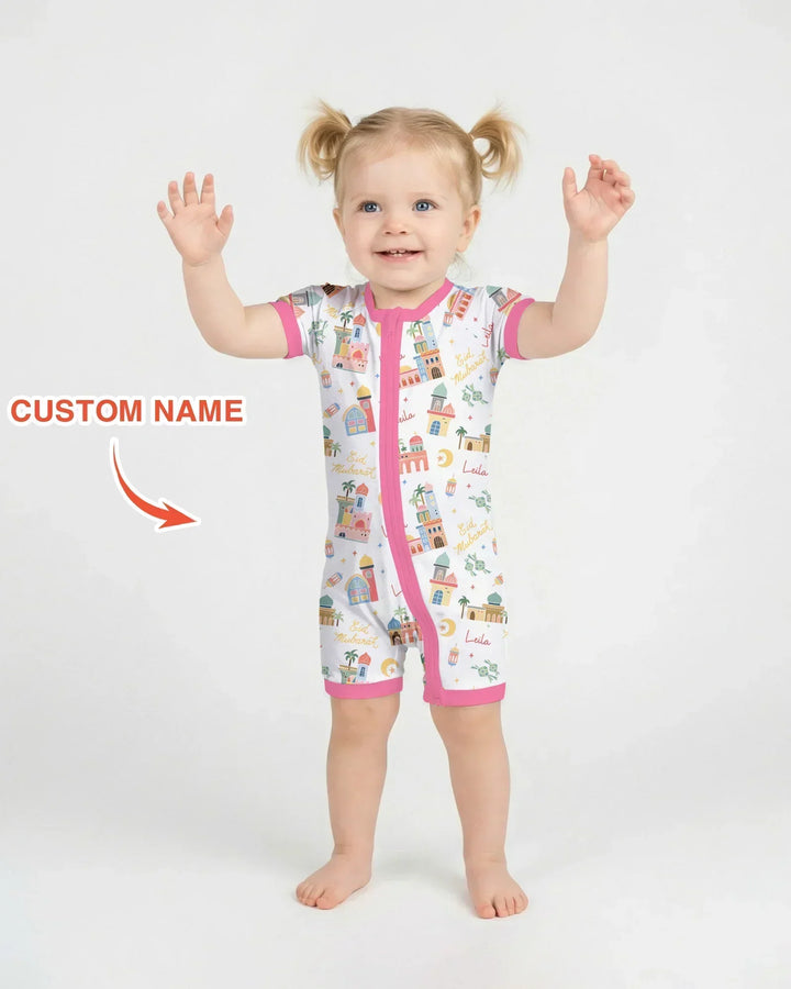 Eid Mubarak Custom Name Bamboo Shorty Zippy