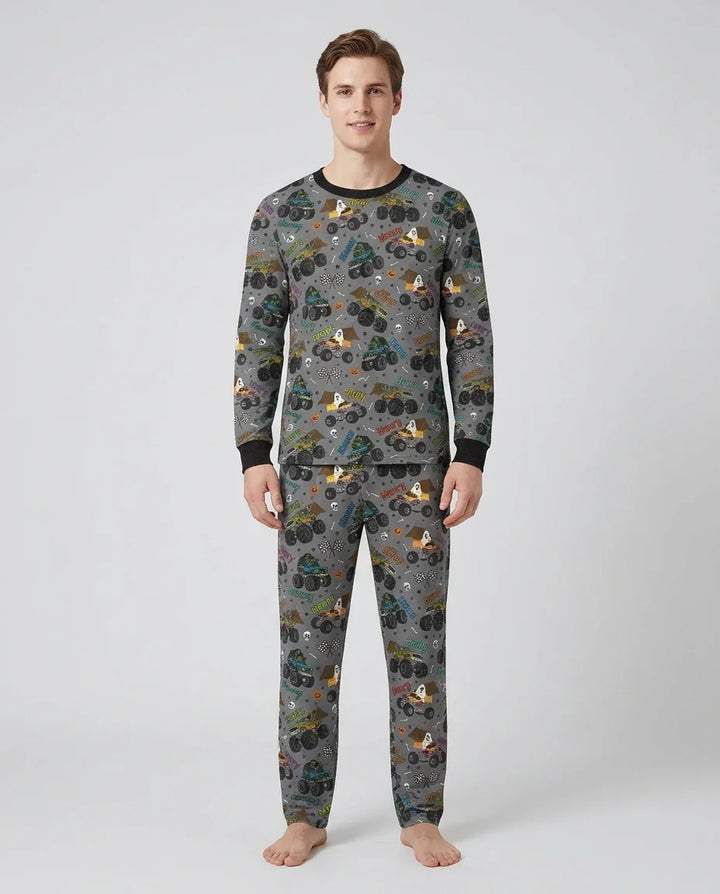 Custom Name Halloween Creepy Crusher Family Matching Bamboo Men's Pajama Set