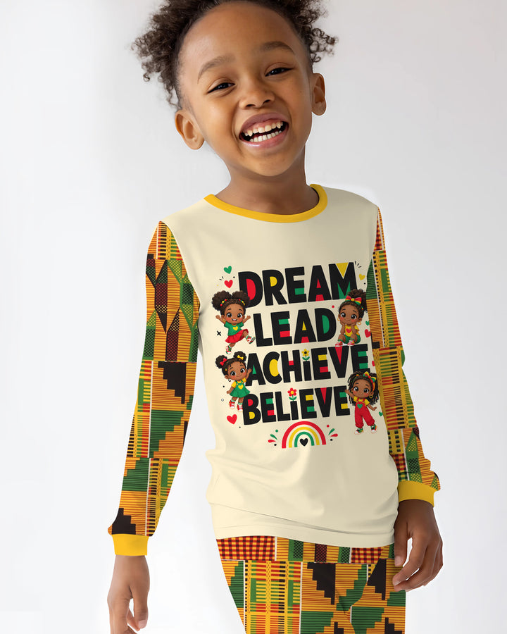 Black Girl Dream Lead Achieve Believe Bamboo Two Piece Long Sleeve Pajama Set