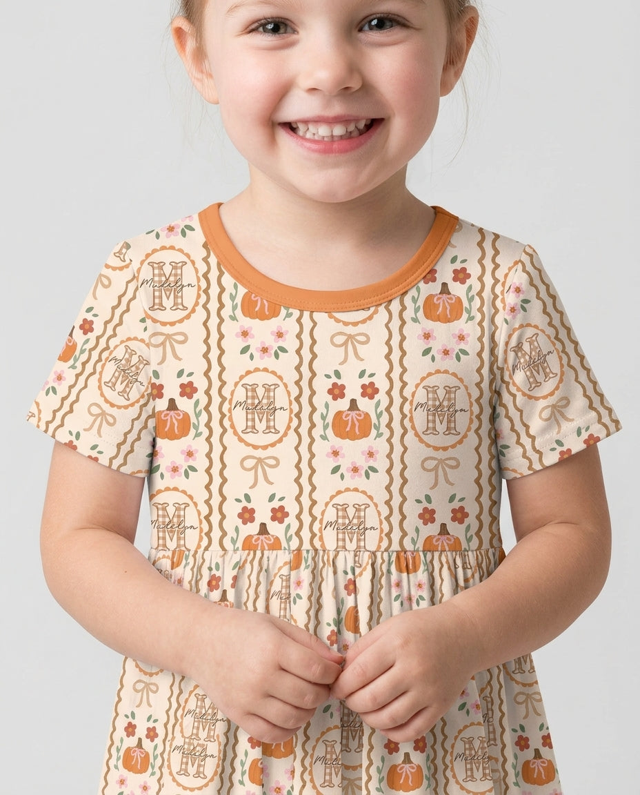 Custom Name Pumpkin Cottage Bamboo Twirl Dress
