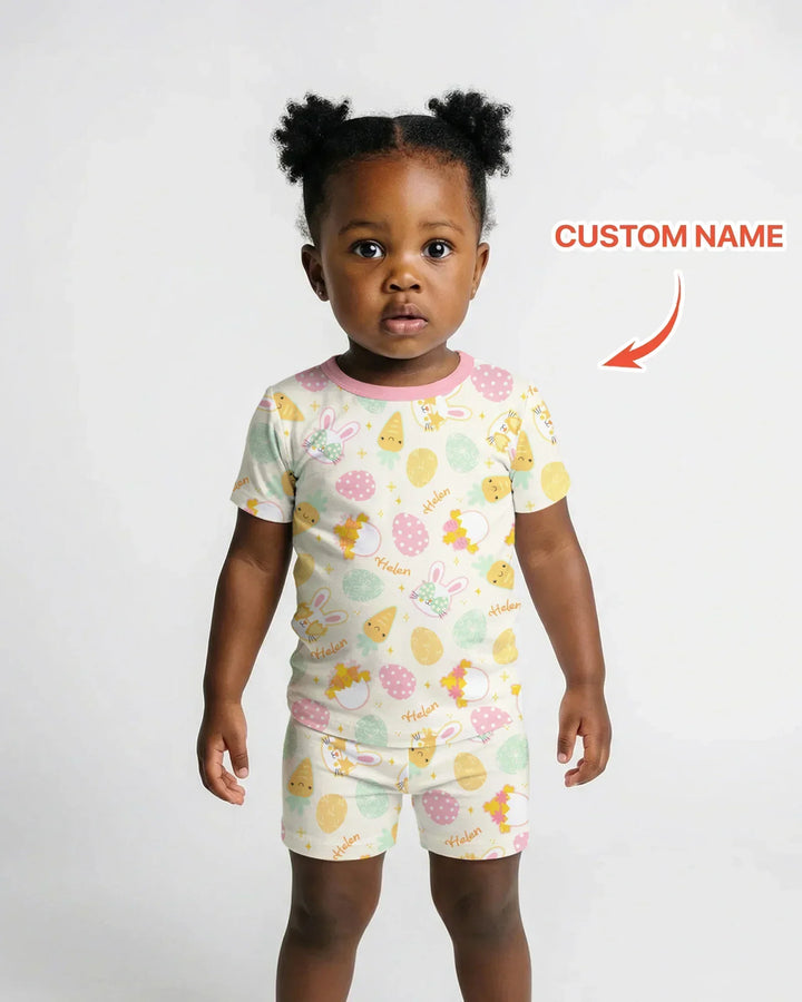 Retro Easter Bamboo Two Piece Short Sleeve Shorts Pajama Set