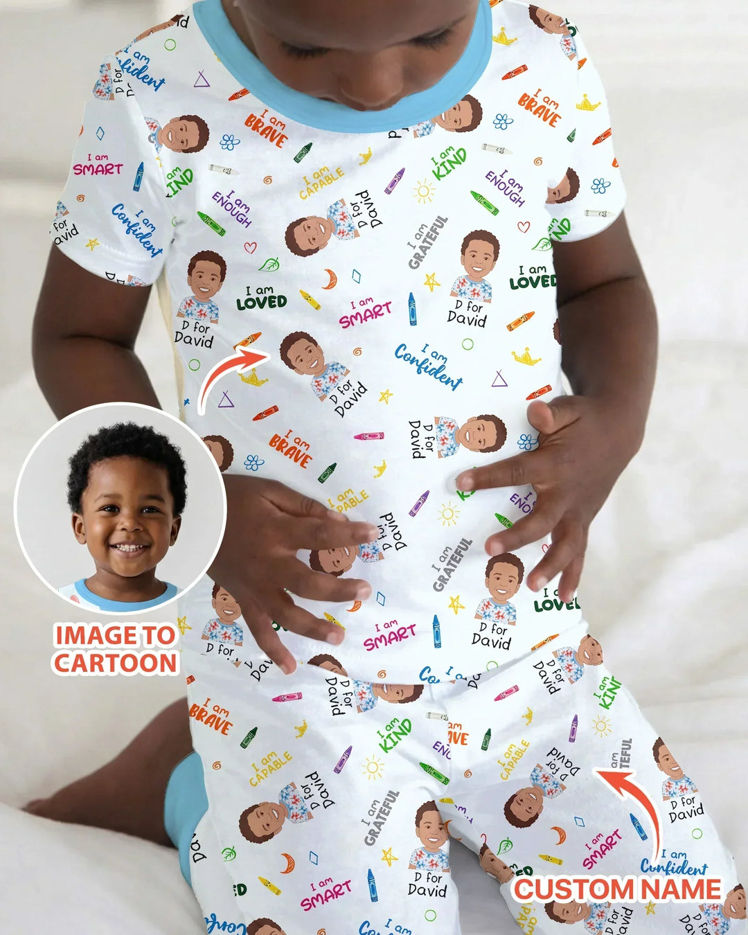 Kids Affirmations Custom  Bamboo Two Piece Short Sleeve Pajama Set