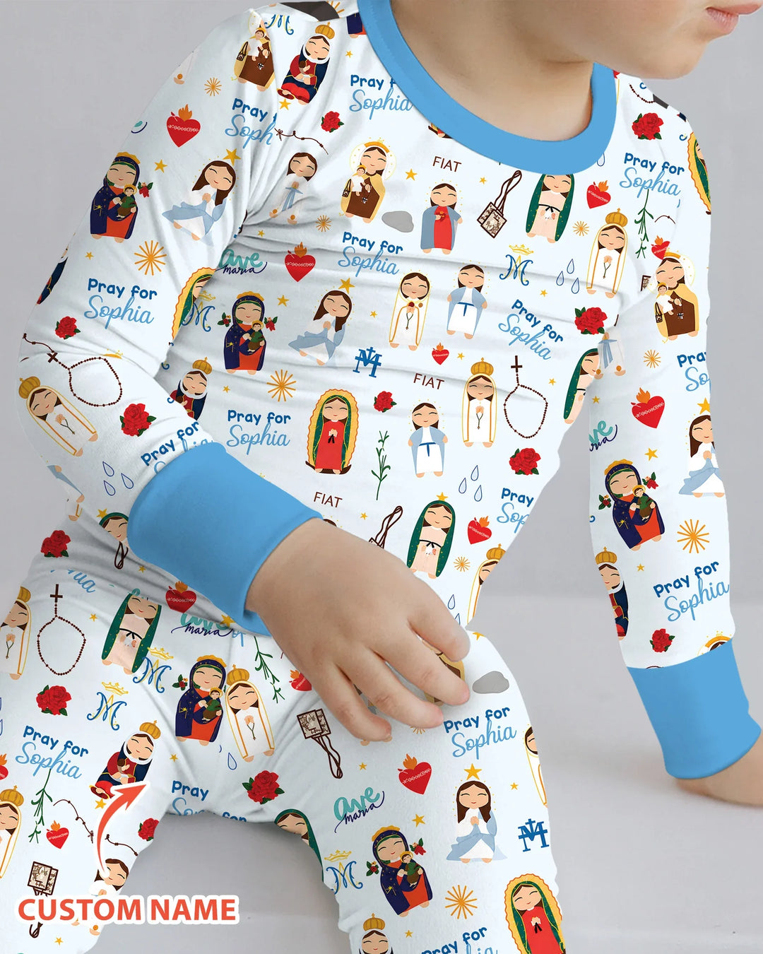 Mother Mary Pray For Me Custom Name Bamboo Two Piece Long Sleeve Pajama Set