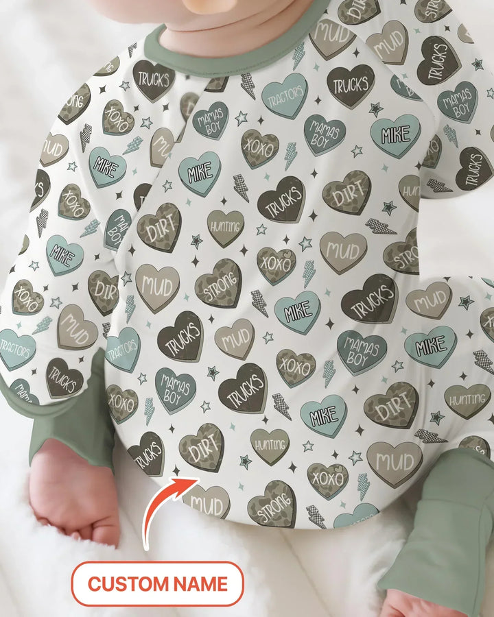 Personalized Camo Candy Hearts Bamboo Convertible Zippy