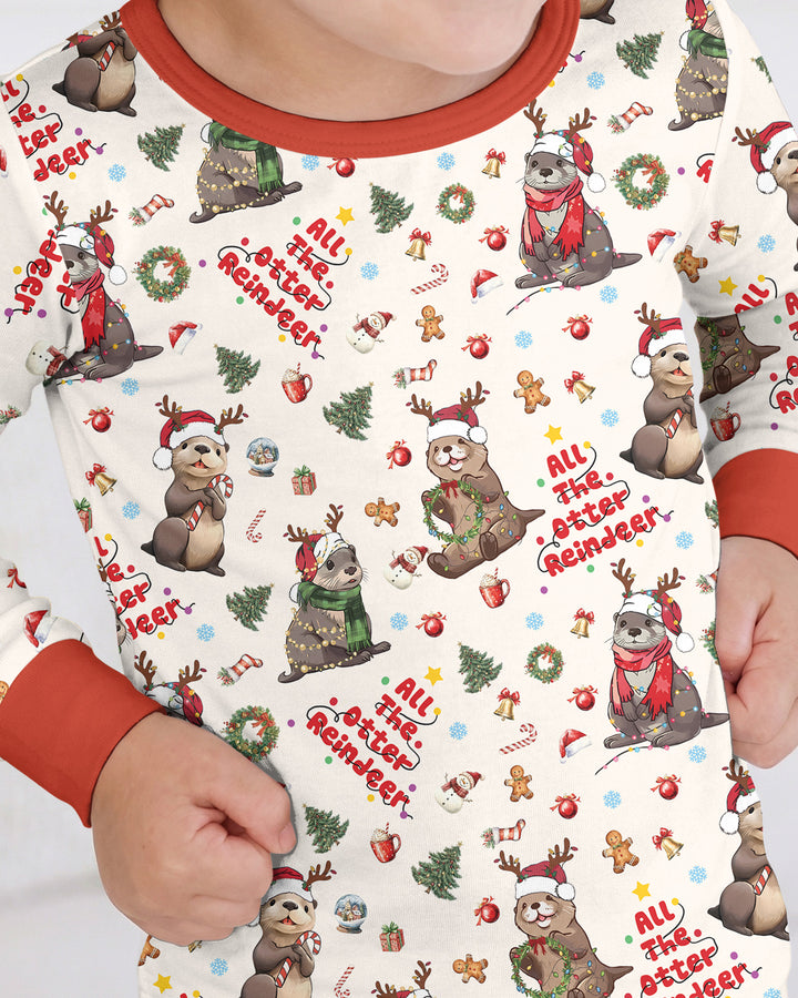All The Otter Reindeer Bamboo Two Piece Long Sleeve Pajama Set