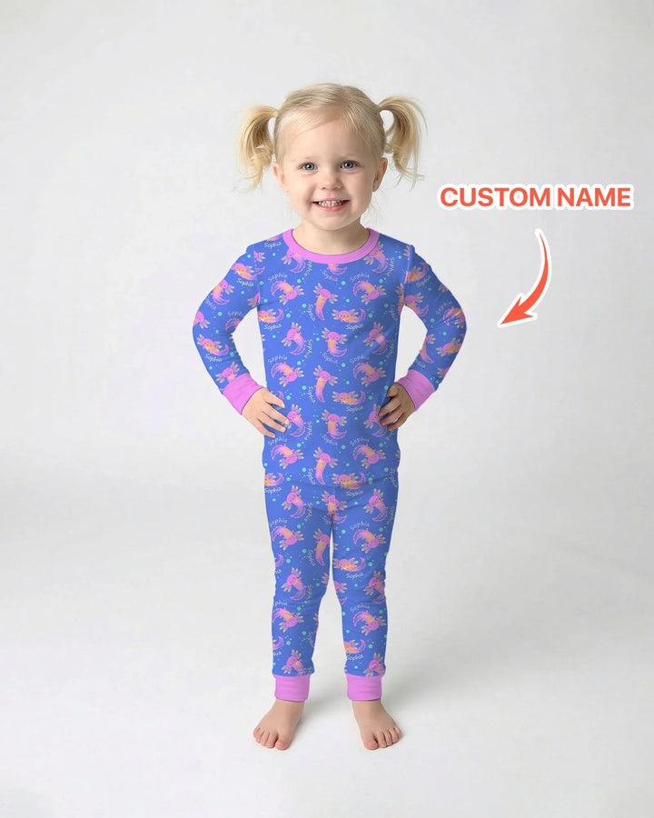 Axolotl Glow Custom Name Bamboo Two Piece Long Sleeve Pajama Set