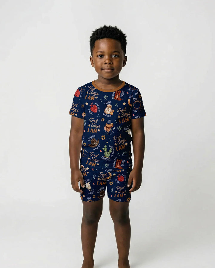 God Says I Am Western Faith Bamboo Two Piece Short Sleeve Shorts Pajama Set