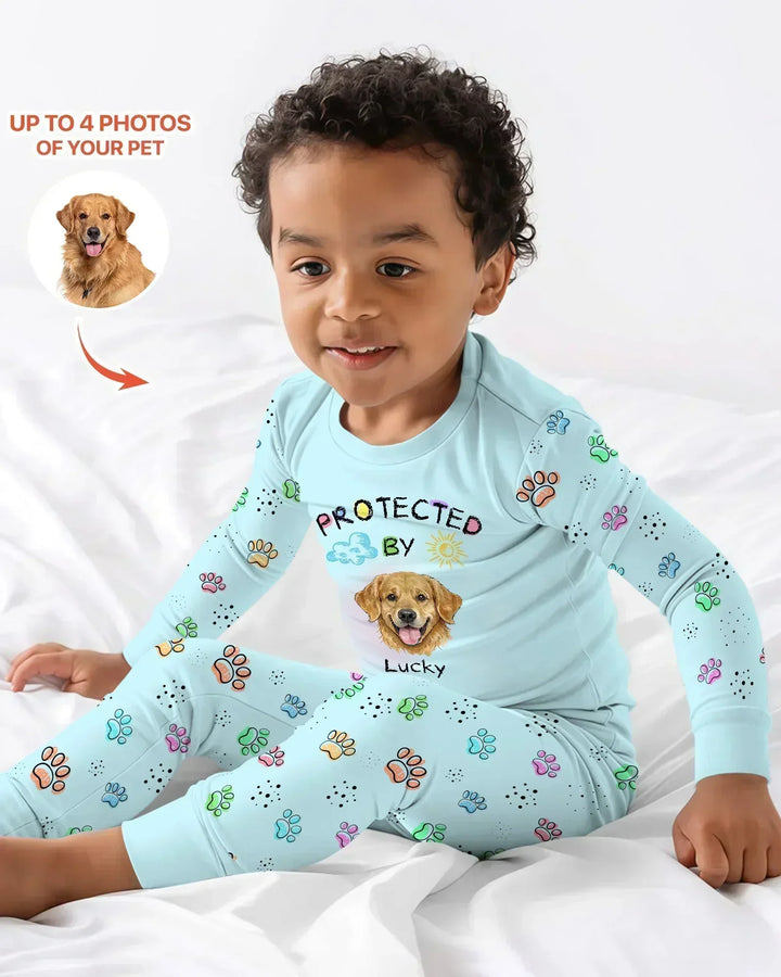 Custom Photo Crayon "Protected By" Bamboo Two Piece Long Sleeve Pajama Set