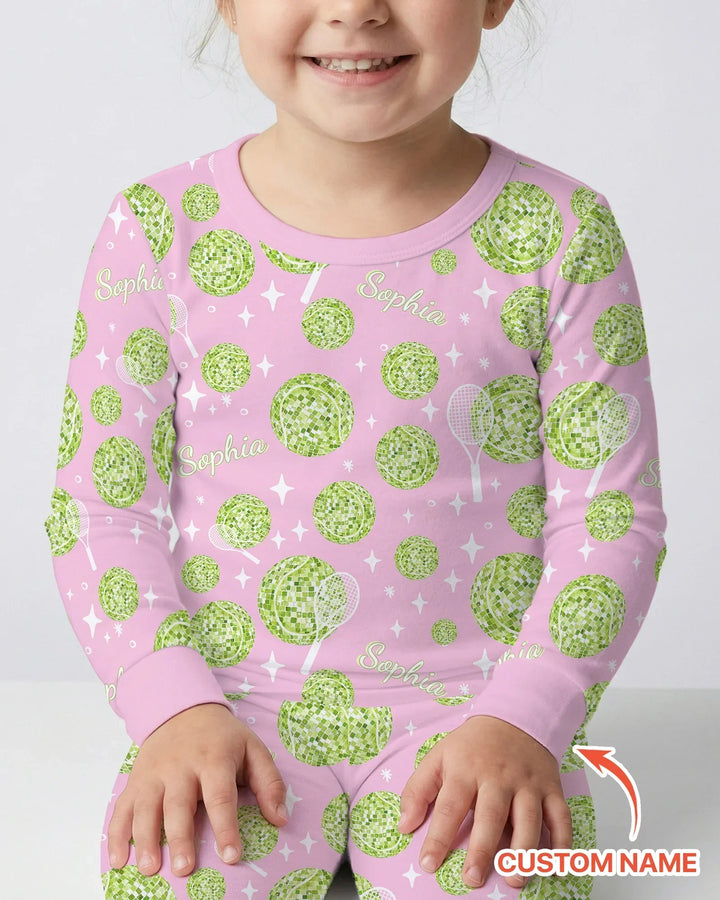 Tennis Disco Girl Party Matching Bamboo Two Piece Long Sleeve Pajama Set
