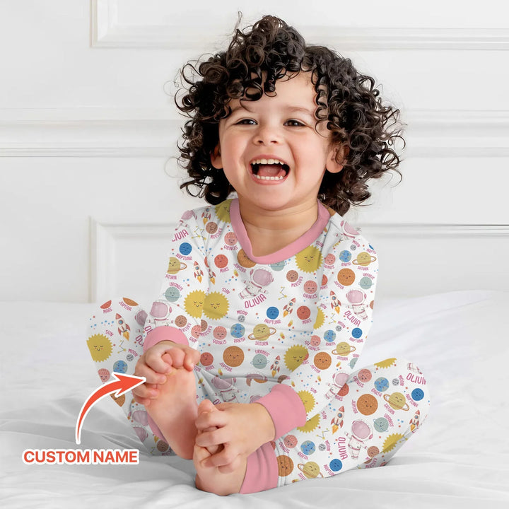 Custom Name Little's Kid into Universer Bamboo Two Piece Long Sleeve Pajama Set