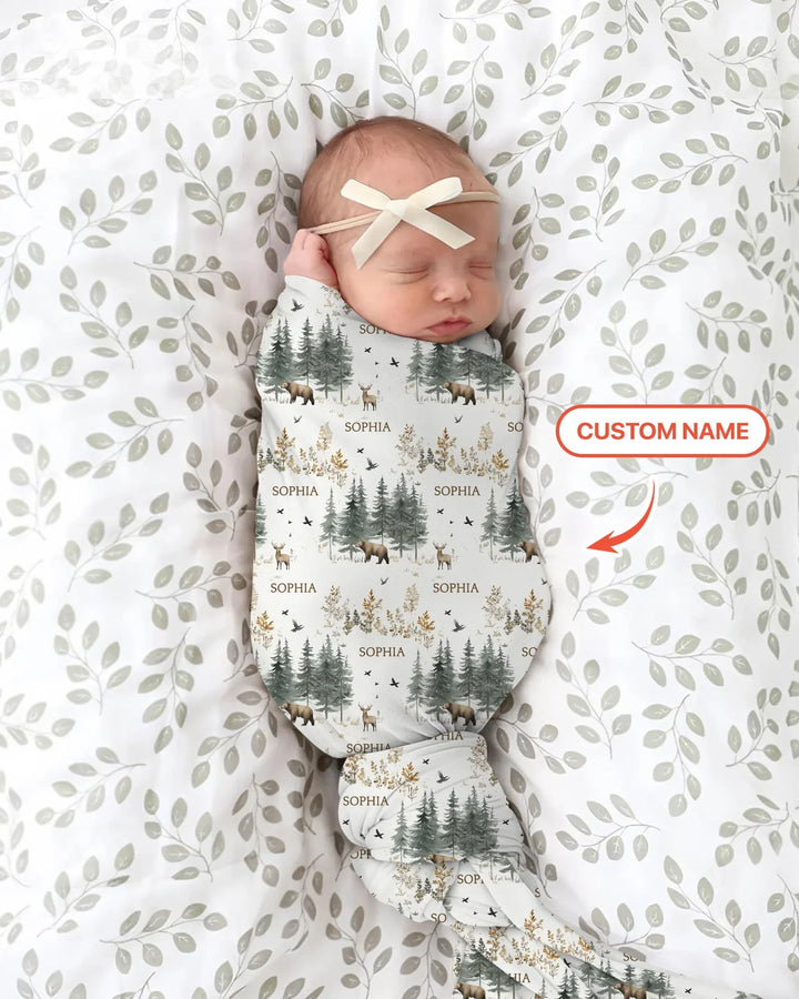 Custom Name Forest Bear Deer swaddle blanket