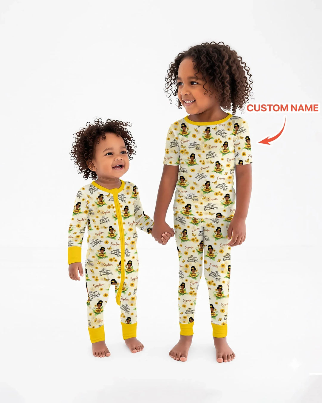 Custom Name Sunflower Queen Bamboo Two Piece Short Sleeve Pajama Set