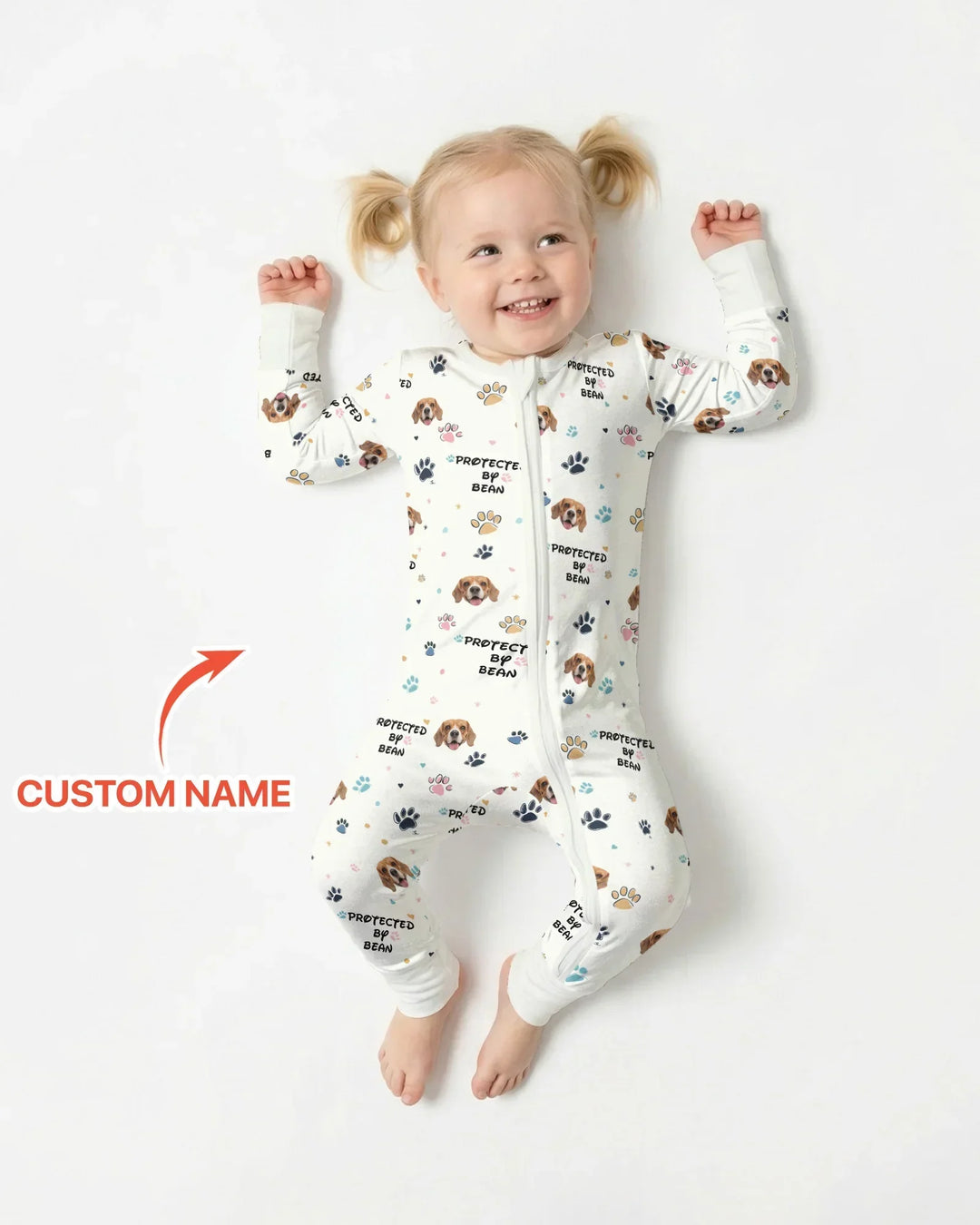 Custom Dogs Photo "Protected By" Bamboo Convertible Zippered Romper