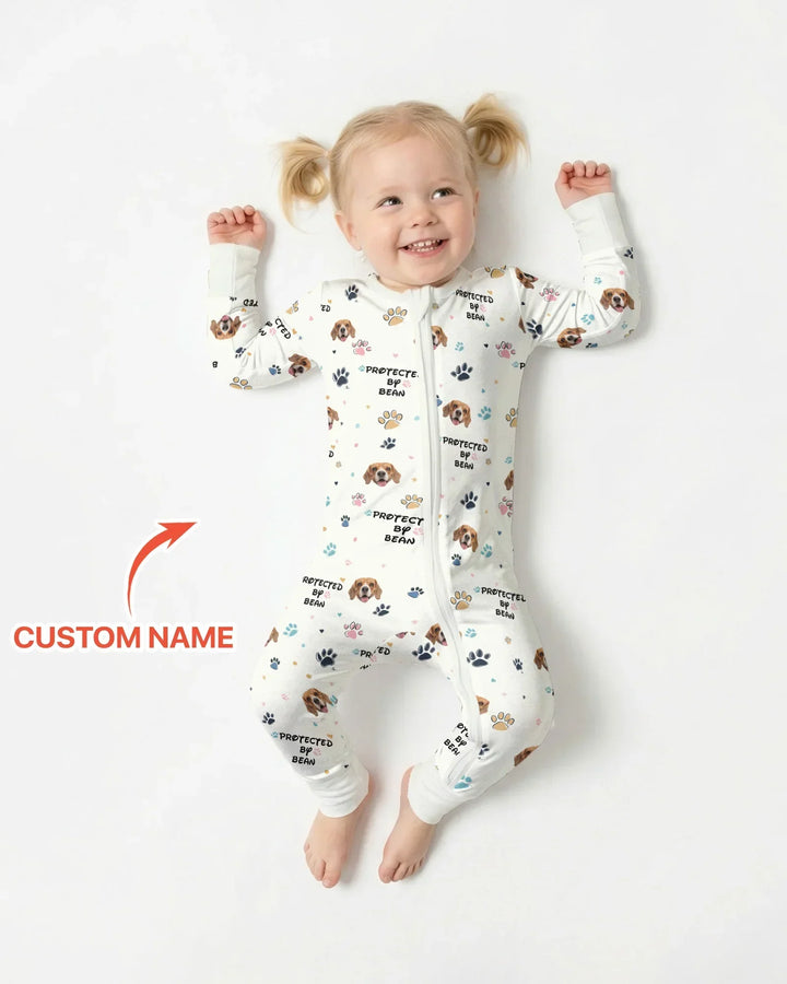 Custom Dogs Photo "Protected By" Bamboo Convertible Zippered Romper
