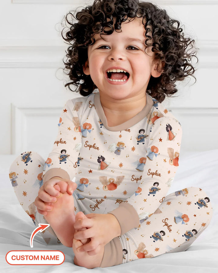 Guardian Angels Custom Name Bamboo Two Piece Long Sleeve Pajama Set