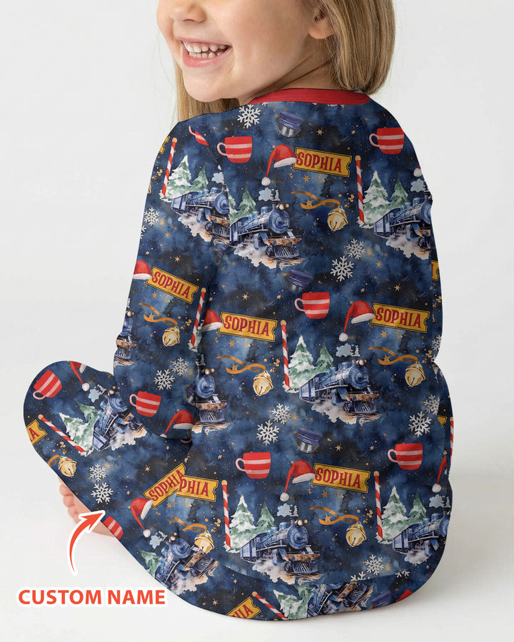 Believe North Pole Train Custom Name  Bamboo Two Piece Long Sleeve Pajama Set