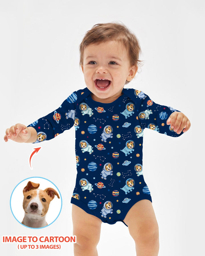 Astronaut Custom Pet Image Family Matching Bamboo Bodysuit