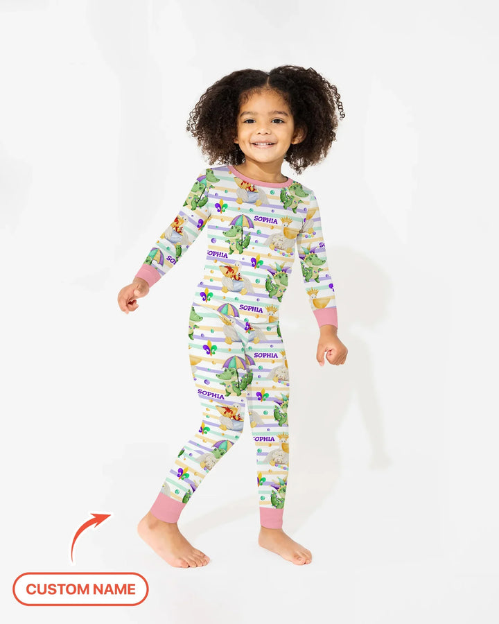 Happy Mardi Gras Adventure Family Matching Bamboo Two Piece Long Sleeve Pajama Set