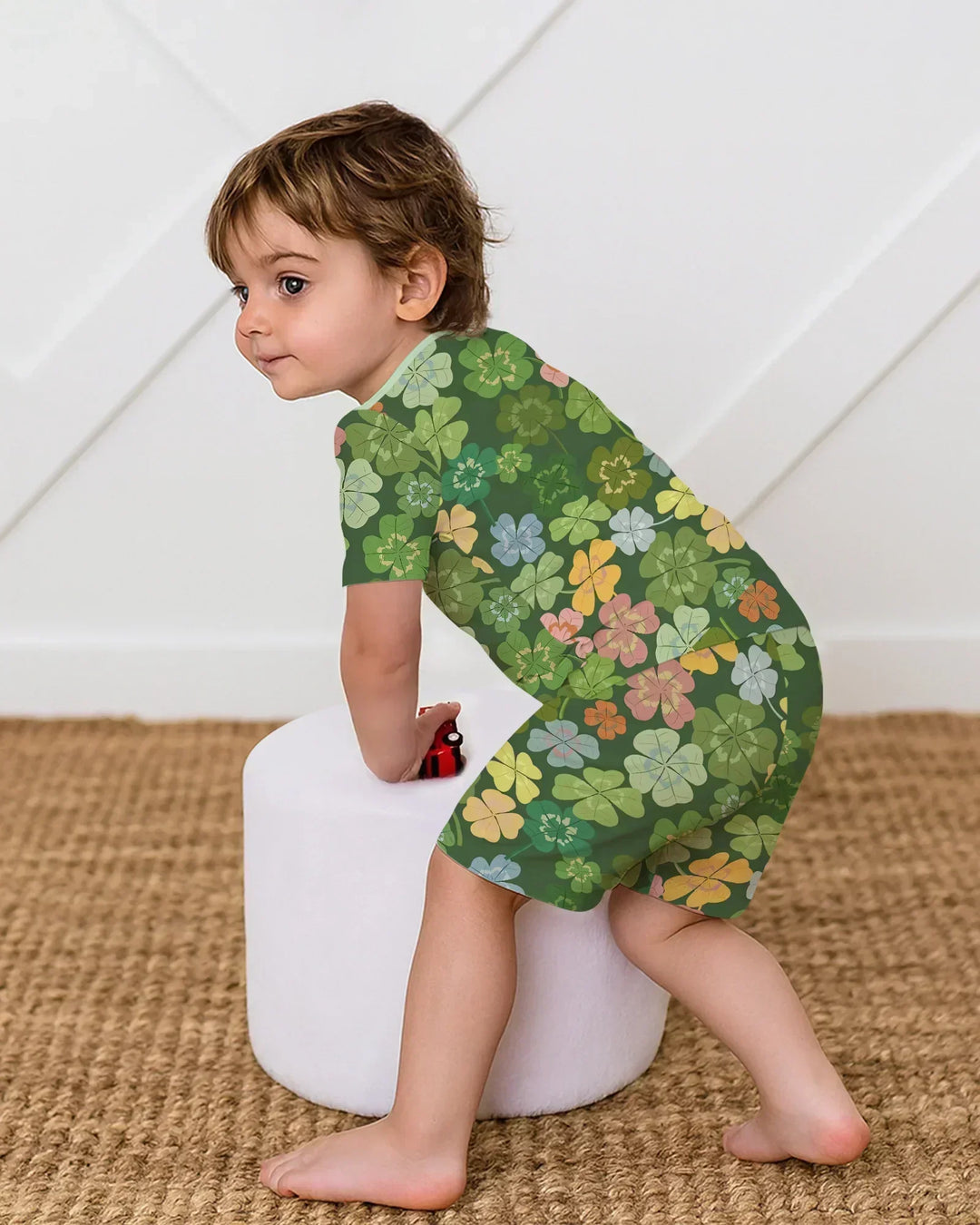 Lucky 4 Leaf Clover Bamboo Two Piece Short Sleeve Shorts Pajama Set