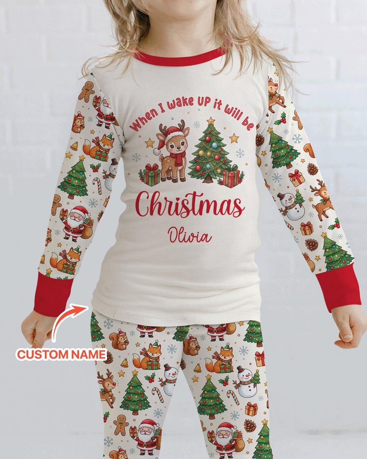 Custom Name When I Wake Up It's Will Be Christmas Bamboo Two Piece Long Sleeve Pajama Set