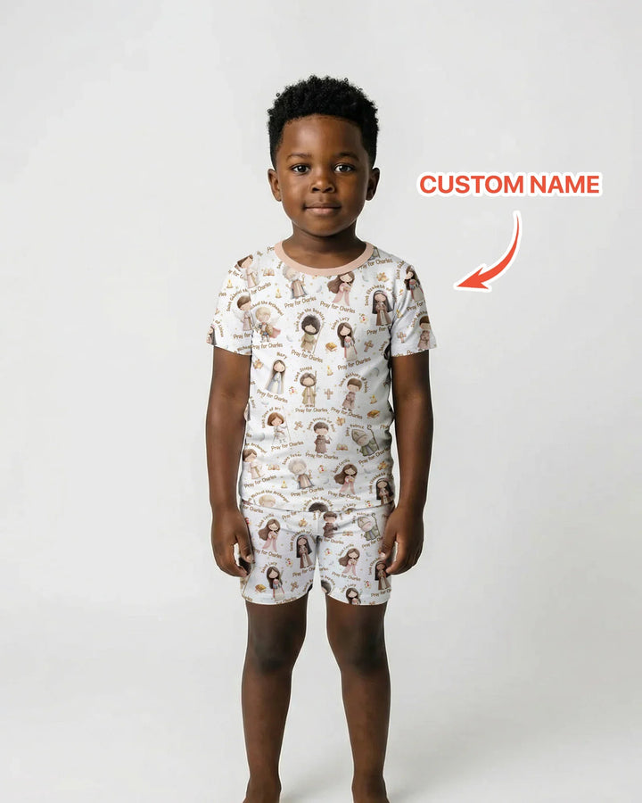 Pray For Me Custom Name Bamboo Two Piece Short Sleeve Shorts Pajama Set