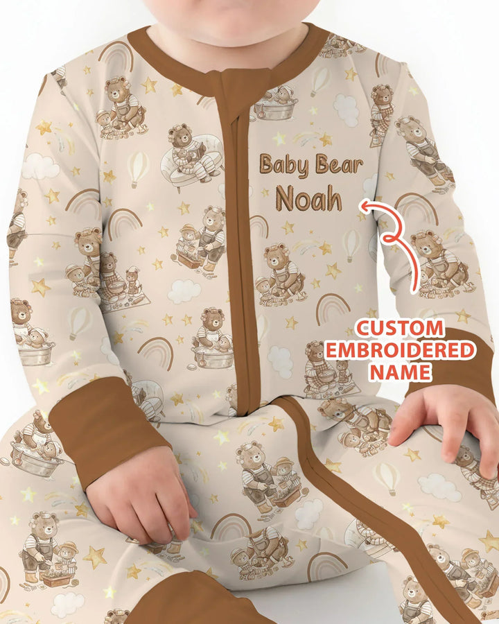 Custom Embroidered Name Mama Bear and Baby Bear Bamboo Convertible Zippy