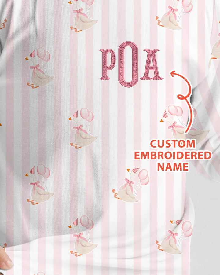 Custom Name Embroidered Birthday Girl Bamboo Two Piece Long Sleeve Pajama Set
