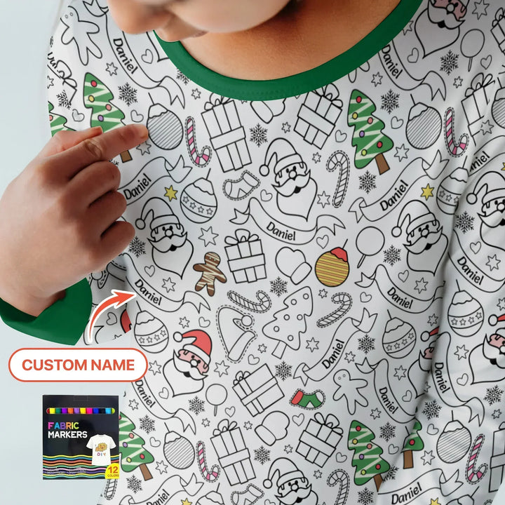 Joyful Doodle Christmas Colorable Bamboo Two Piece Long Sleeve Pajama Set