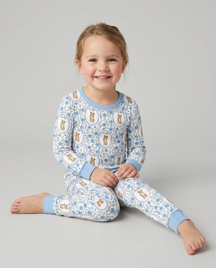 Custom Pet Photo Flower Garden Bamboo Two Piece Long Sleeve Pajama Set