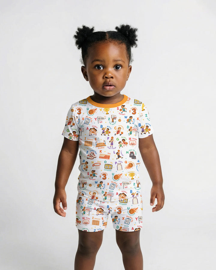Basketball Alphabet Bamboo Two Piece Short Sleeve Shorts Pajama Set
