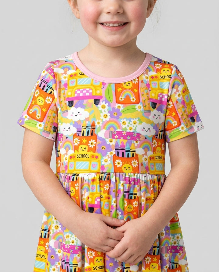 Retro Happy Classroom Bamboo Twirl Dress