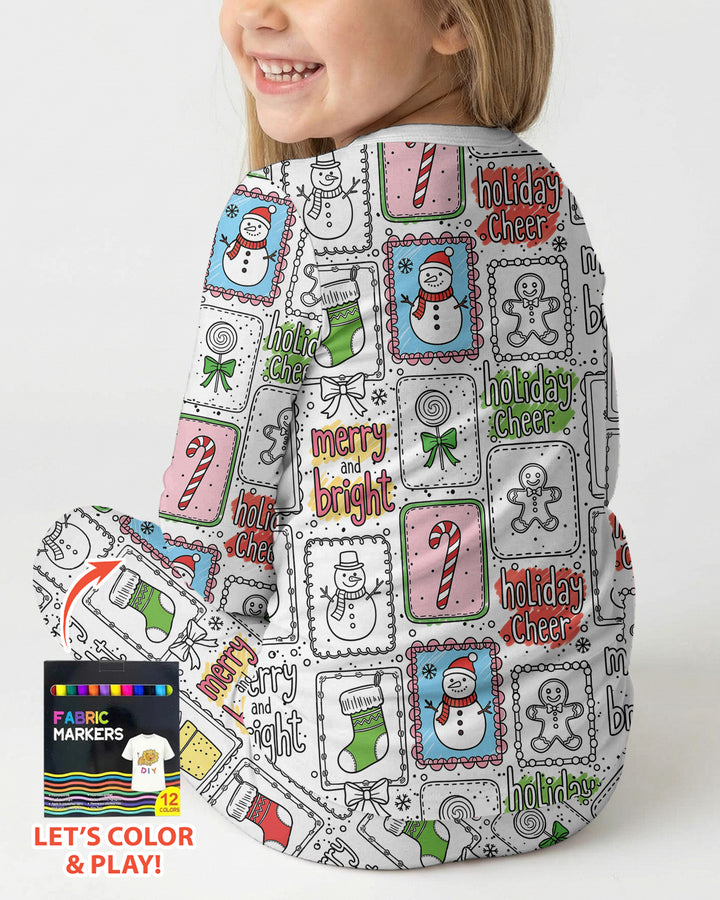 Merry Christmas Colorable  Bamboo Two Piece Long Sleeve Pajama Set