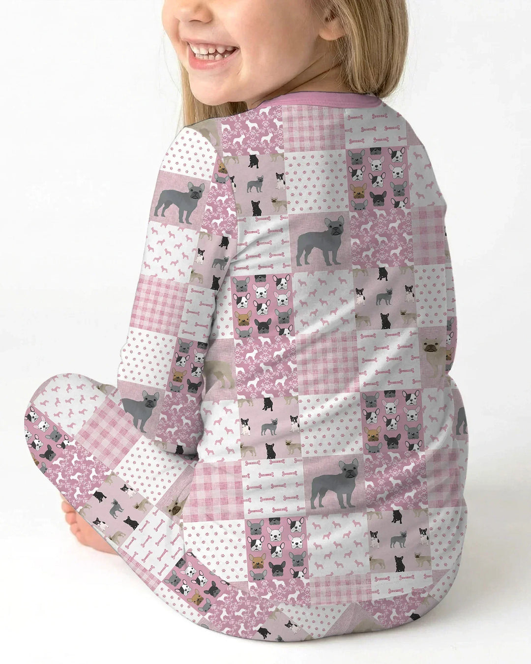 Frenchies Patchwork Family Matching Bamboo Two Piece Long Sleeve Pajama Set
