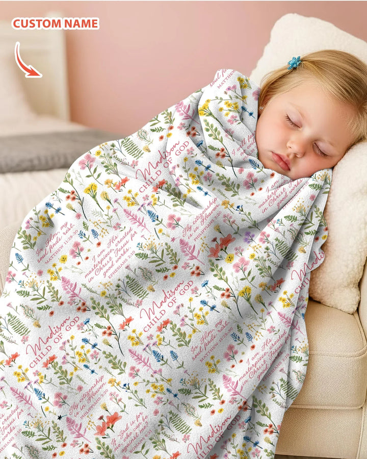 Custom Name Child of God Flower Garden Bamboo Blanket