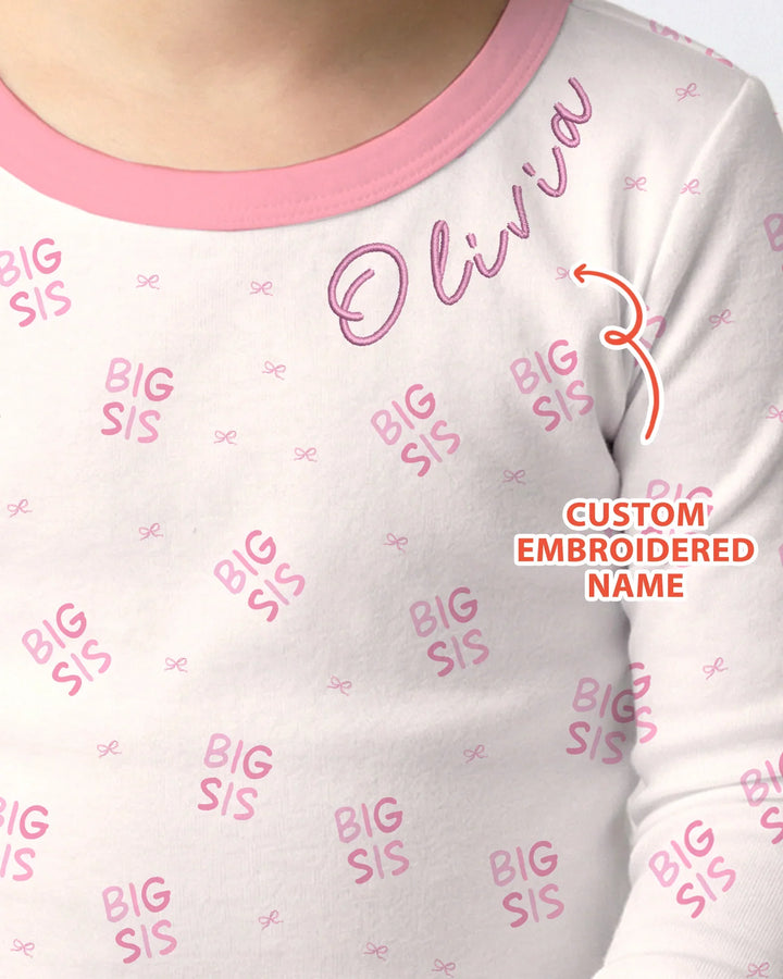 Custom Embroidered Name Big Sis Bamboo Two Piece Long Sleeve Pajama Set