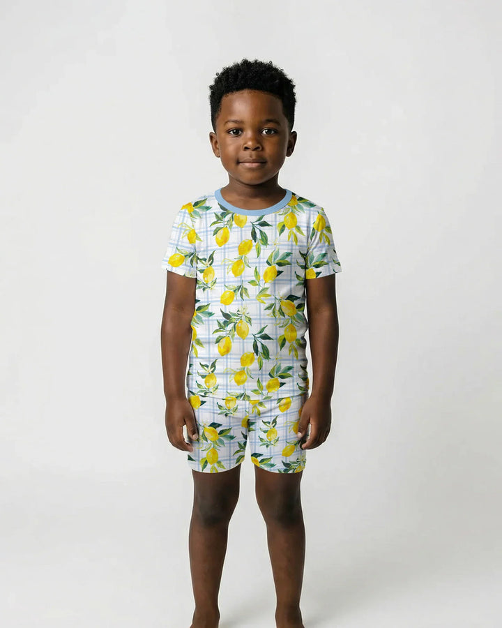 Mediterranean Lemons Family Matching Bamboo Two Piece Short Sleeve Shorts Pajama Set