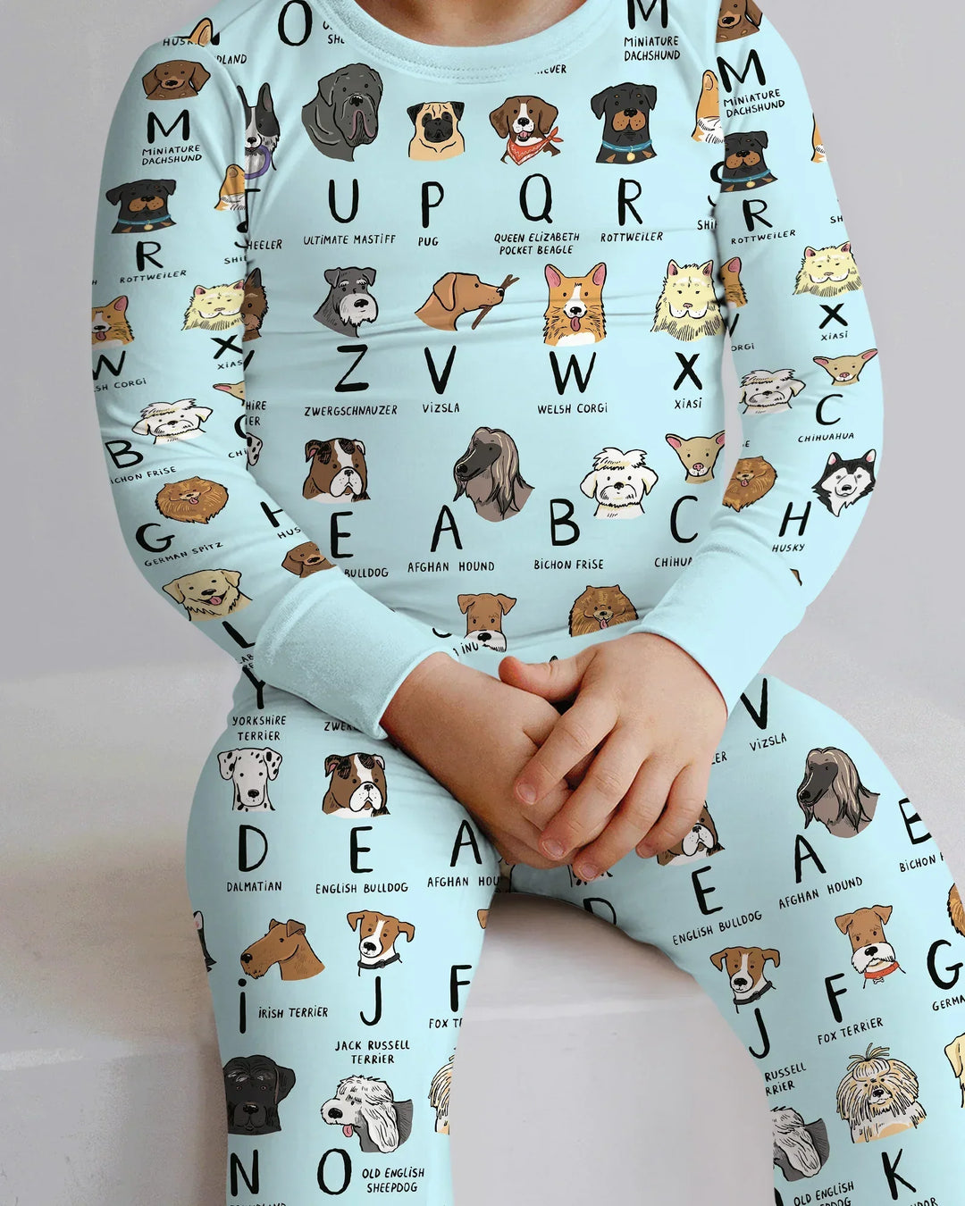 Funny Dogs Alphabet Bamboo Two Piece Long Sleeve Pajama Set
