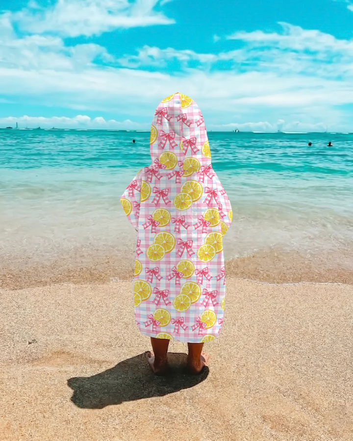Pink Lemons Bows Checkered Bamboo Swim Poncho