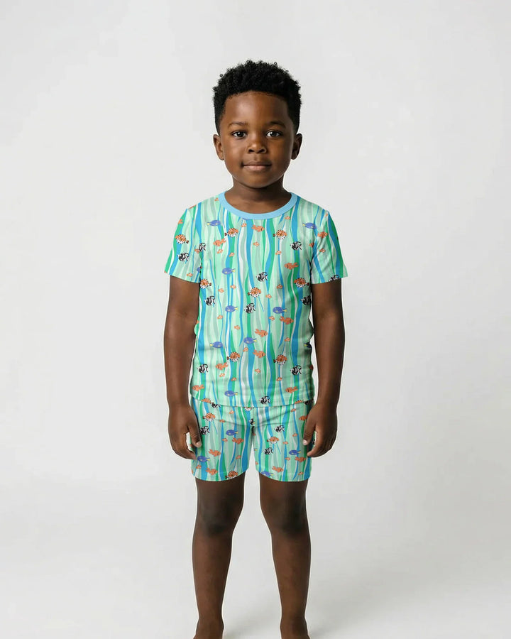 Custom Name Summer Beach Bamboo Two Piece Short Sleeve Shorts Pajama Set