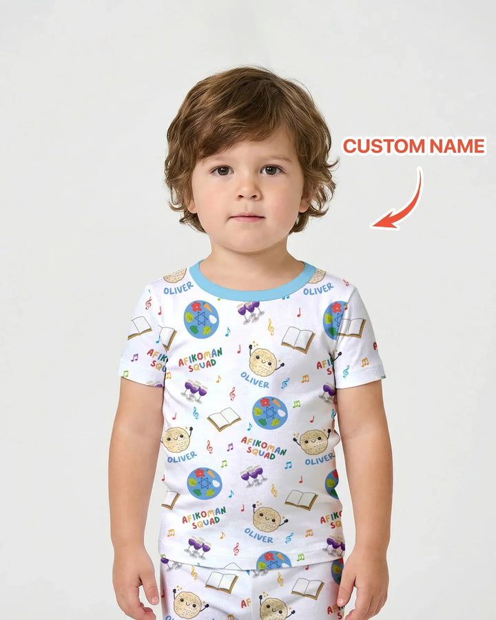 Custom Name Passover Afikoman Squad Bamboo Two Piece Short Sleeve Shorts Pajama Set