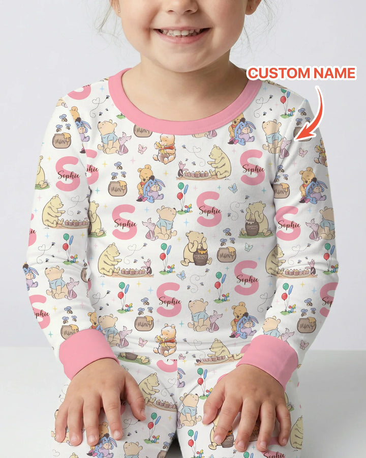 Honey Bear Monogram Bamboo Two Piece Long Sleeve Pajama Set