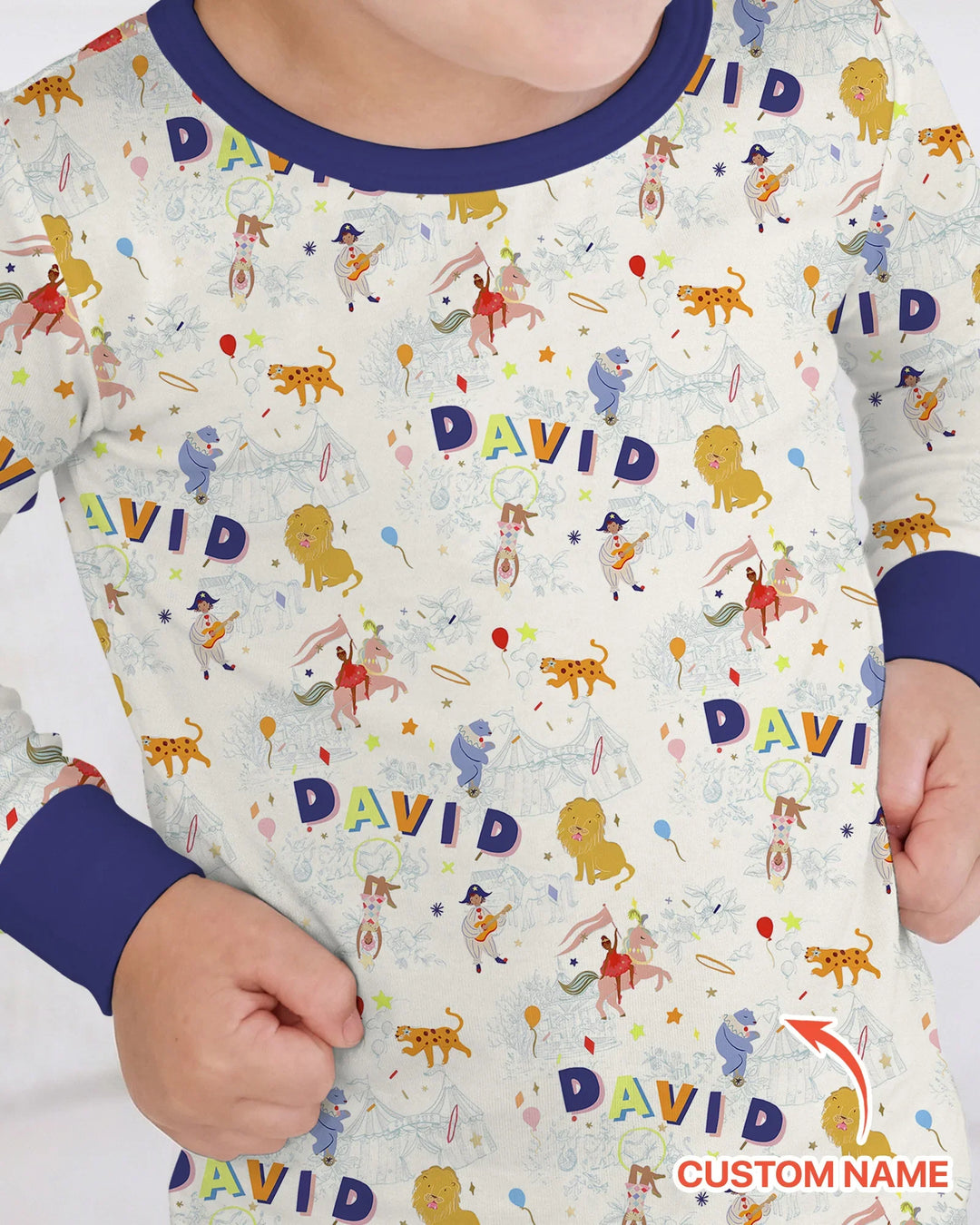 Custom Name Circus Toile Bamboo Two Piece Long Sleeve Pajama Set