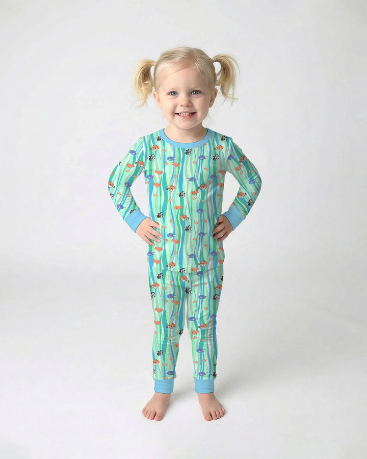 Custom Name Summer Beach Bamboo Two Piece Long Sleeve Pajama Set